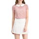 thumbnail image 5 of INSPIRAR CHIC Blusa de encaje transparente con cuello Peter Pan de contraste y mangas cortas en naranja y rosa, 5 of 6