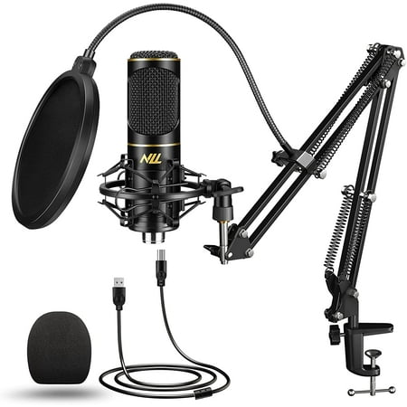 USB Microphone for Computer PC NLL Podcast Condenser Microphone Kit for Singing Streaming Studio Recording Gaming Microphone with Stand Shock Mount Pop Filter NC-011