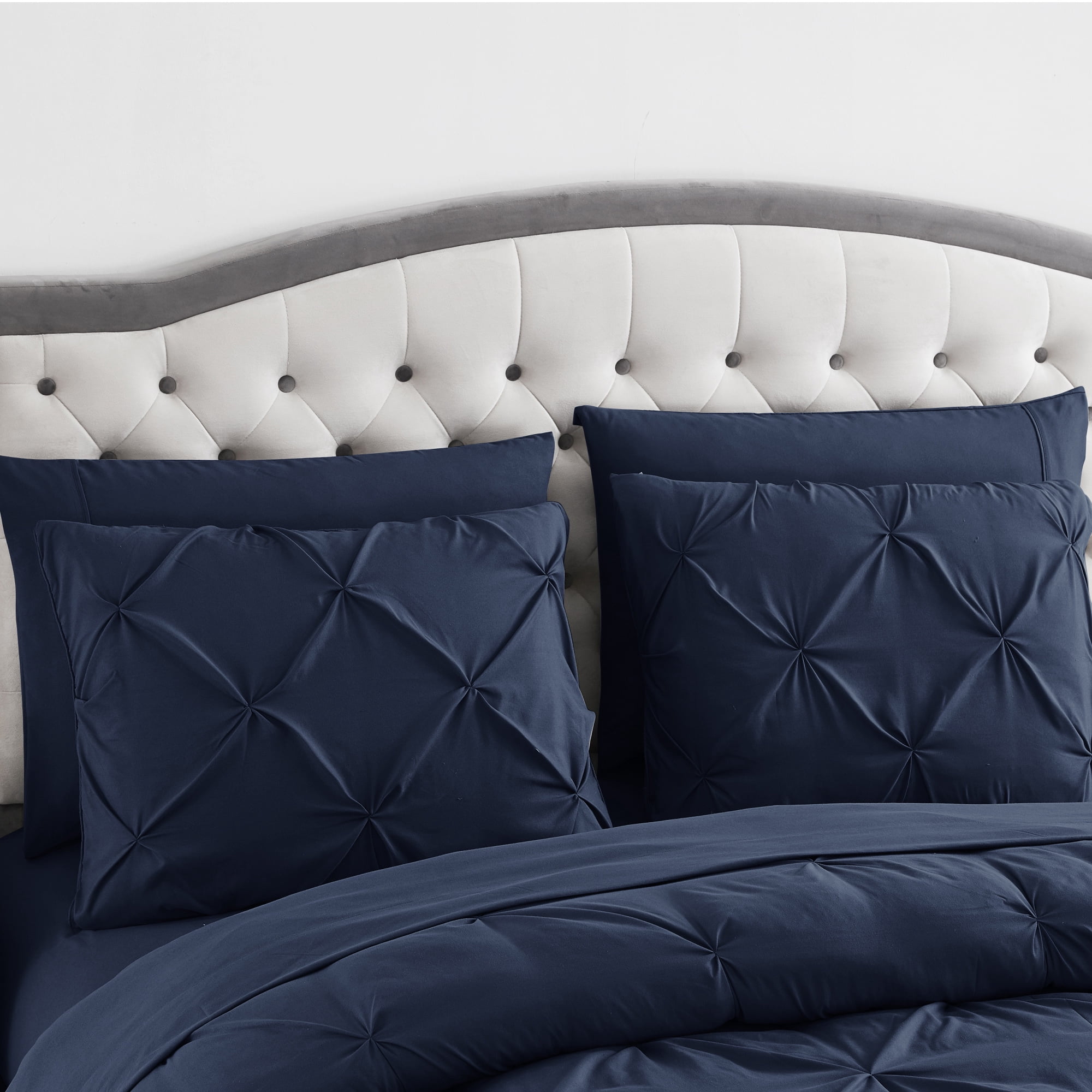 8 Piece Bed In A Bag Pintuck Comforter Sheet Bed Skirt Sham Set King Navy