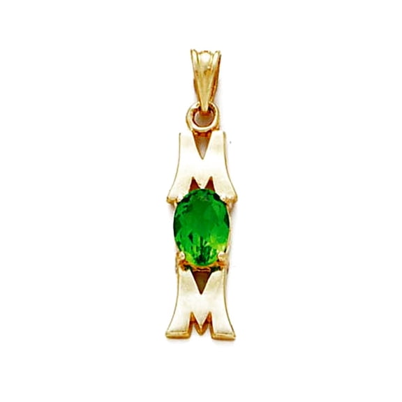 14k Solid Gold Green Mom Pendant Necklace 1 3/16 Inch Long Pendant for Women