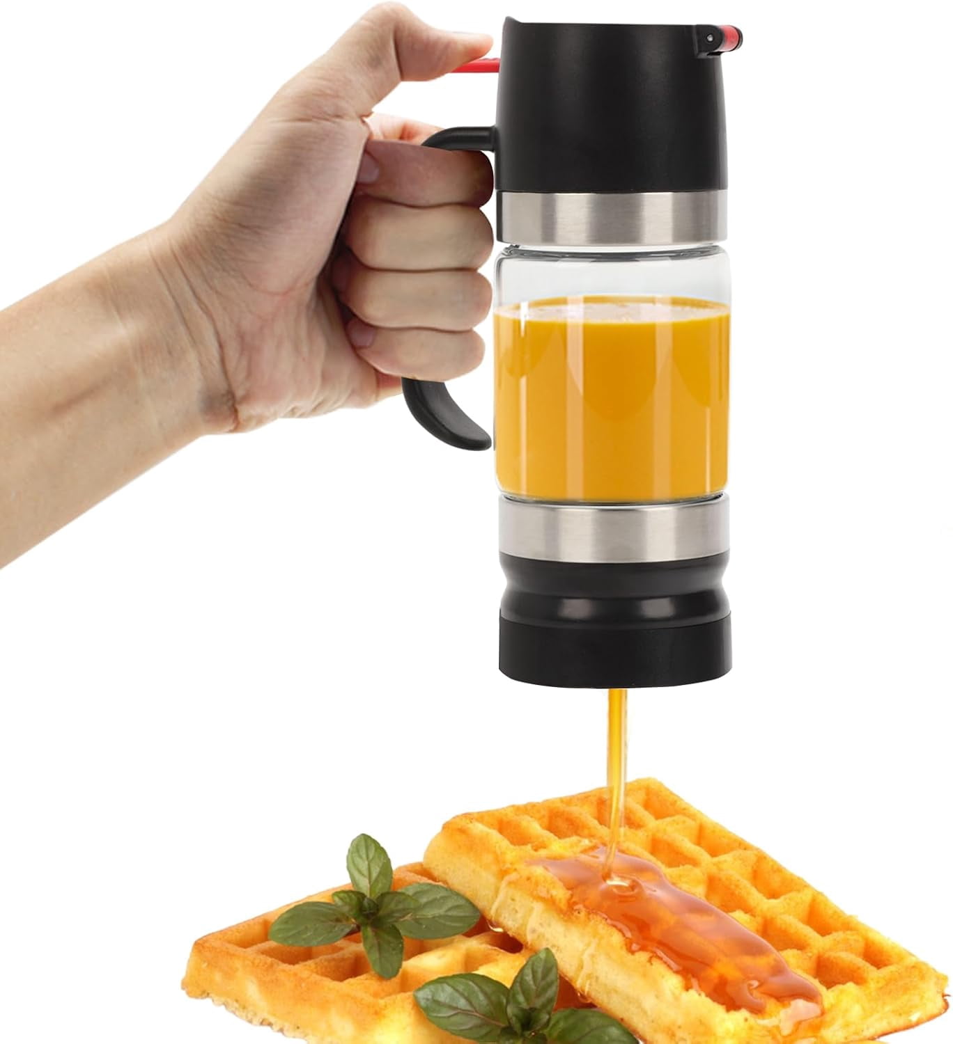 Glass Honey Dispenser with Stand – No-Drip Refillable Syrup Server for Honey, Agave and Salad Dressing