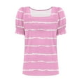 thumbnail image 5 of Tops for Women Summer Casual Ruffle Trim Sleeve Square Neck T-Shirts, Striped Printed Loose Fit Blouse, Stylish and Comfortable Short Sleeve Top, Limited Time Off, 5 of 6