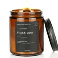 thumbnail image 2 of Black Oud Crackling Wood Wick Candle for Men, Intense Masculine Scent, 100% Soy, 50-Hour Burn, Luxury Black Jar with Gold Text Strong Scented Candle with Crackle Wooden Wick for Home, Office, Gifts, 2 of 5
