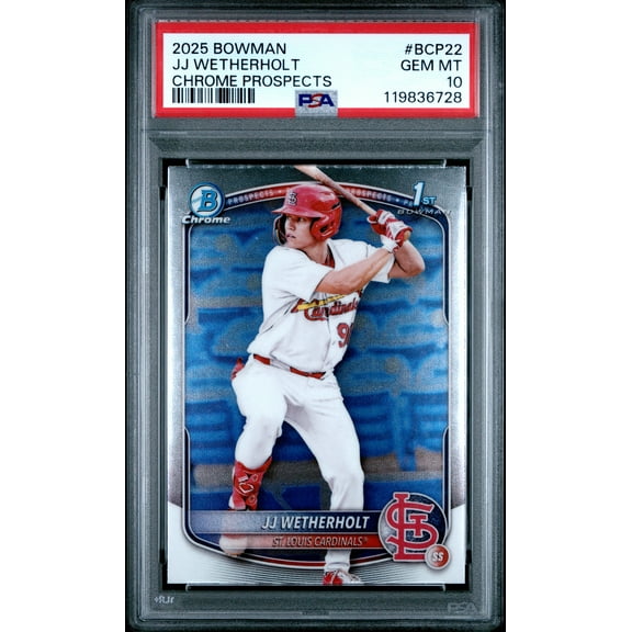 Graded 2025 Topps Bowman JJ Wetherholt #BCP22 Chrome Prospects Rookie RC Baseball Card PSA 10 Gem Mint