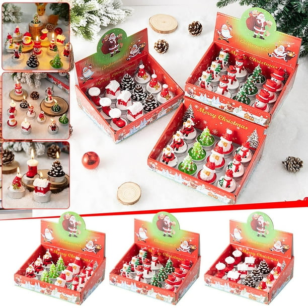 Set de velas navideñas de muñeco de nieve de 12 piezas - Velas de parafina para decoración navideña, centros de mesa para fiestas y bodas, 4 diseños festivos