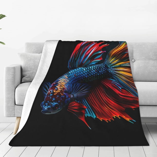Balery Colorful Betta Fish Manta de Felpa Suave y Acogedora – Cobija de Franela Aterciopelada para Cama, Lavable y Cálida para Sofá, Mascotas, Transpirable-60"x50"