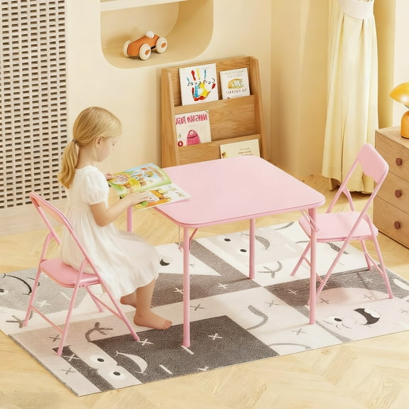 SamyoHome 4-8 Aged Kids Activity Table with Chairs Set for 2, Multi-Functional Table and Chairs for Children Daycare, Playroom, Classroom, No Assembly, Pink