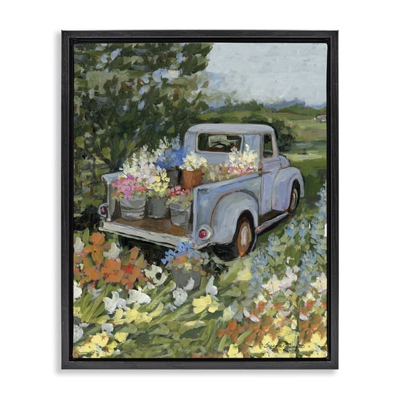 Stupell Industries Truckin' Field with Flowers Black Framed Floater Canvas Wall Art, design by Susan Winget