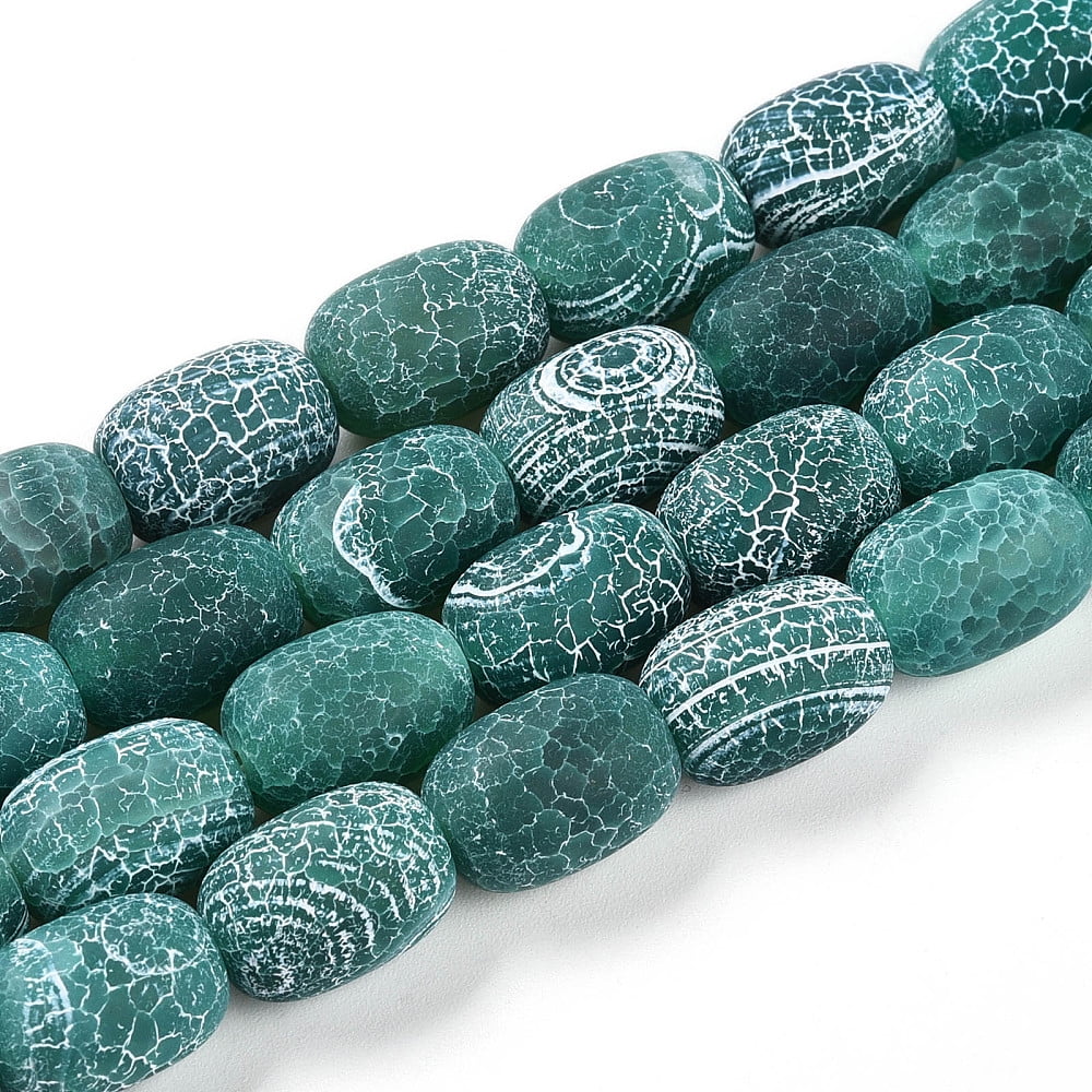 Natural Weathered Agate Beads Strands Dyed Barrel Light Sea Green 13~14x9~10.5mm Hole: 1.2mm 28pcs/strand 14.57~14.96 inch(37~38cm)