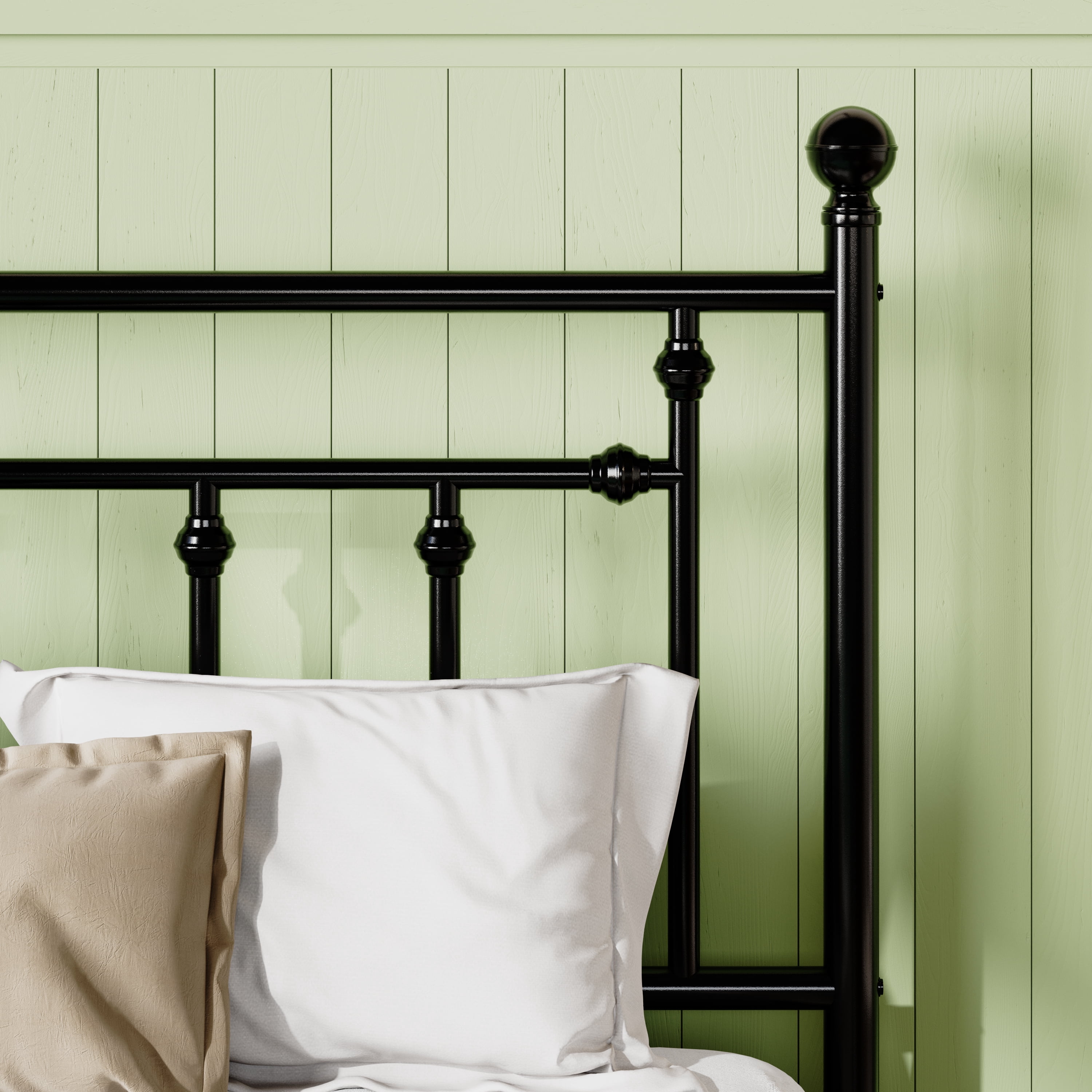 Sifurni Queen Size Metal Platform Bed Frame with Victorian Vintage Headboard, Black
