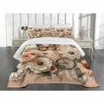 thumbnail image 3 of Ambesonne Floral Eucalyptus Quilted Bedspread Set 3 Pcs, Flowers and Bike, King Size, Peach Peacock Green, 3 of 5