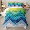 thumbnail image 2 of Castle Fairy Mid Century Chevron Bed Spread Queen 3pcs,Abstract Gradient Mosaic Queen Coverlet Set,Teal Lime White,1 Quilt and 2 Pillowcases, 2 of 7