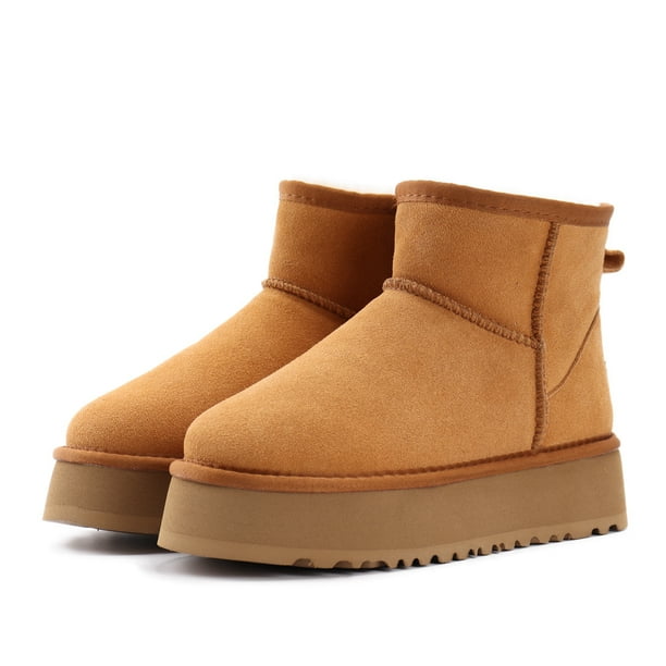Botas de nieve para mujer, botas de invierno de suela gruesa de algodón, botas de piel de algodón