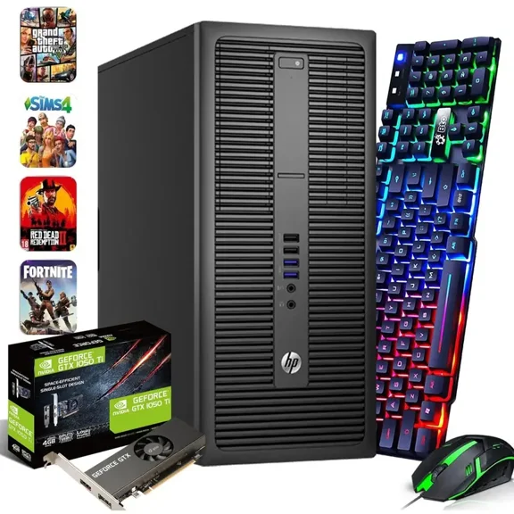 Restored HP G2 Desktop Gaming Tower PC, Intel Core i5-6th Gen. 16GB Ram, 128GB SSD + 1TB Hard Drive, NVIDIA GeForce GTX 1050Ti DDR5, WiFi, RGB Set, Windows 11 Pro (Refurbished)