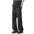 thumbnail image 2 of Handshe Men's Solid Color Casual Loose-Fit Work Pants with Drawstring Functional Design for Everyday Outdoor Wear,Plus Size, 2 of 7
