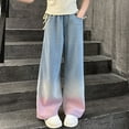 thumbnail image 2 of KPOPLK Girls Jeans Baggy Wide Leg Cute Teen Denim Pants Junior Mid Rise Elastic Band with Pockets Casual Clothes(13-15 Years,Pink), 2 of 2