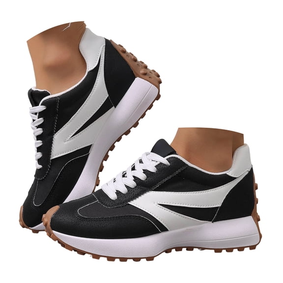 HEWUQI Platform Bowling Shoes for Women Wedge Breathable Sneakers Lightweight Casual Running Comfortable Walking Tennis Shoes Black Size 6