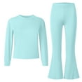 thumbnail image 4 of Splozh Little Girls Clothes 2Pcs Girls 2 Piece Set Fall Spring Outfits Lounge Sets Long Sleeve Top Wide Leg Pants Sweatsuit Clothing Set Mint Green,11-12 Years, 4 of 6