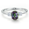 thumbnail image 3 of Gem Stone King 14K White Gold Green Mystic Topaz and White Zirconia Engagement Ring for Women | 1.22 Cttw | Oval 7X5MM | Gemstone November Birthstone | Size 6, 3 of 6