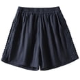 thumbnail image 3 of Women's Linen Cotton Pants Elastic Waist Shorts with Pockets, Lightweight Casual Summer Shorts, Lounge Beach | VerBelle,Navy XL, 3 of 8
