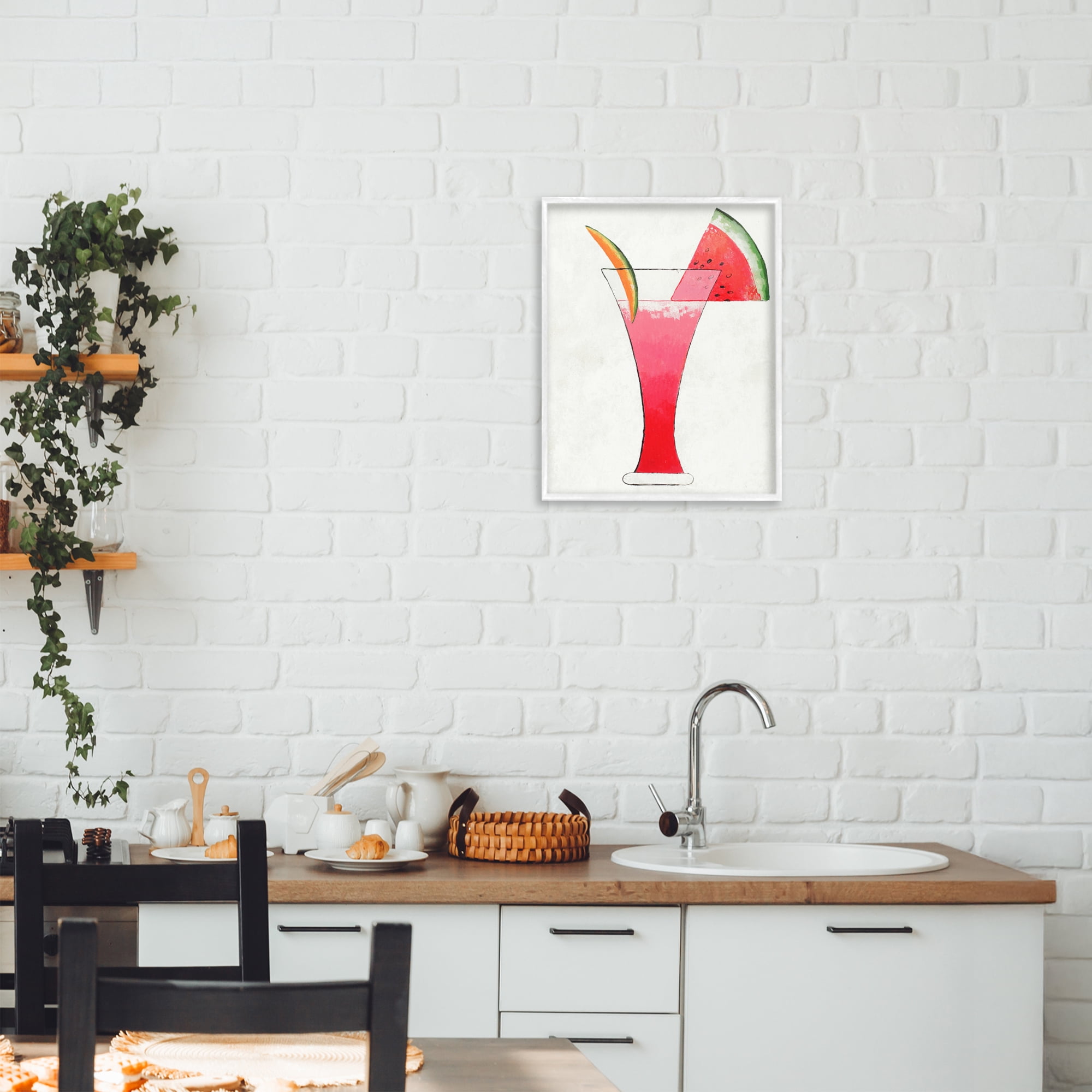 Stupell Industries Summer Cocktail Watermelon Slice White Framed Giclee Art, design by Lorenzo Collective