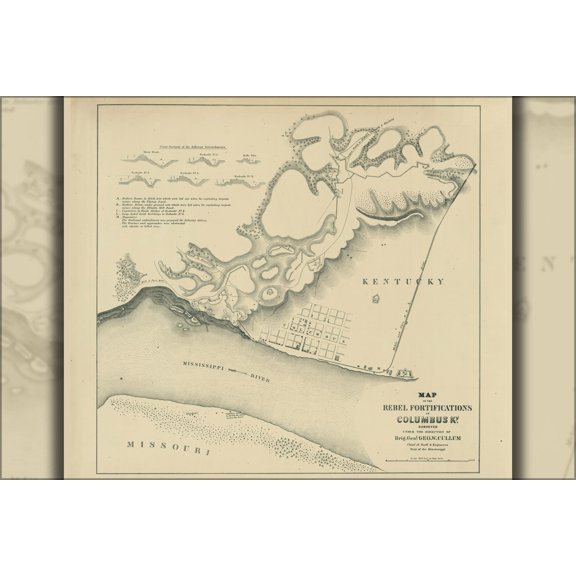 24"x36" Gallery Poster, Map rebel fortifications Columbus Kentucky 1862