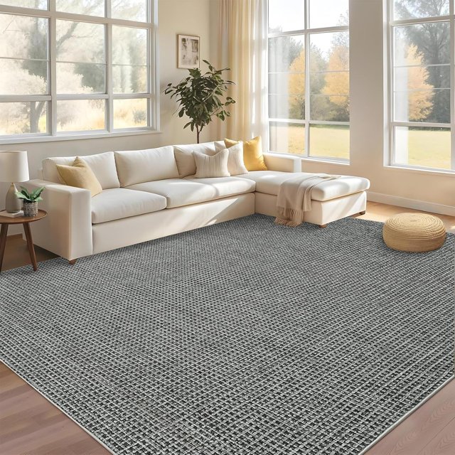 YUSAZENS 5 x 7 Washable Boho Non-Slip Area Rug for Dining Room, Soft Ultra-Thin Waffle Print Carpet for Bedroom, Living Room, Indoor Floor Rug Dark Gray
