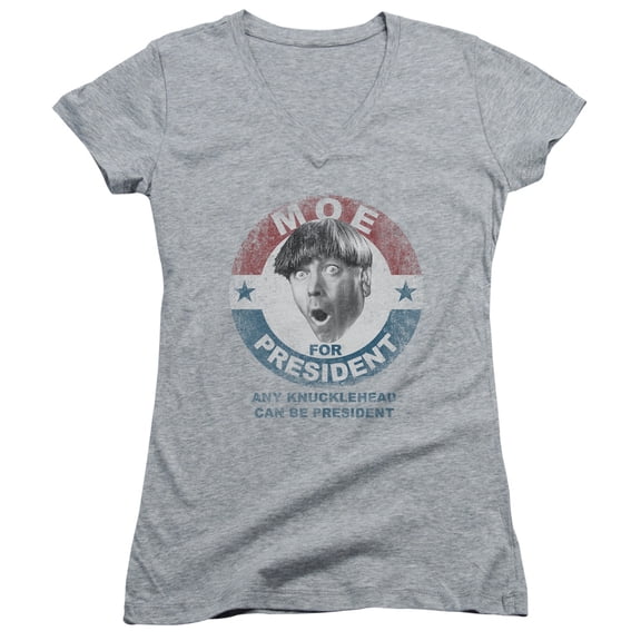 Three Stooges Moe For President Junior Women's T-Shirt V-Neck Athletic Heather