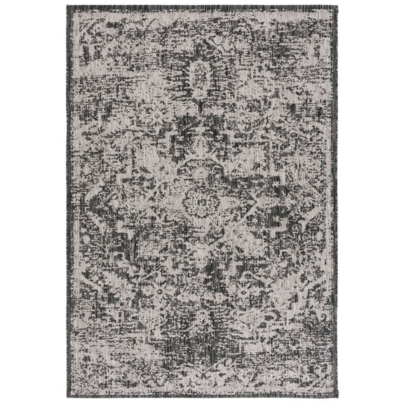 SAFAVIEH Courtyard Leilah Abstract Indoor/Outdoor Area Rug, Charcoal/Grey, 5'1" x 7'6"