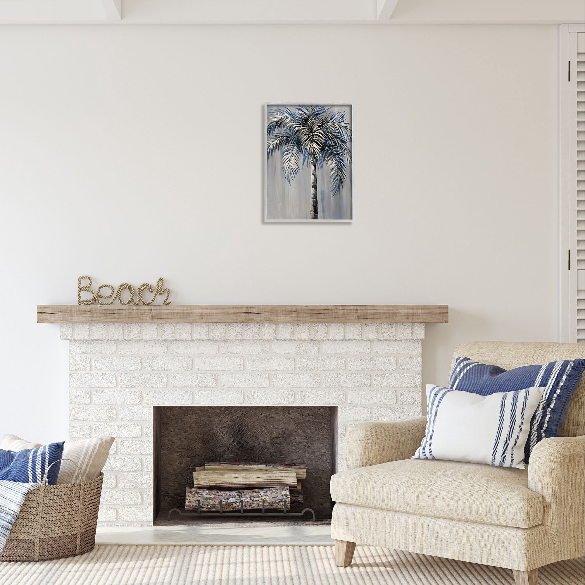 Stupell Industries Grey Palm Tree Painting Nature Painting Gray Framed Art Print Wall Art, 16 x 20