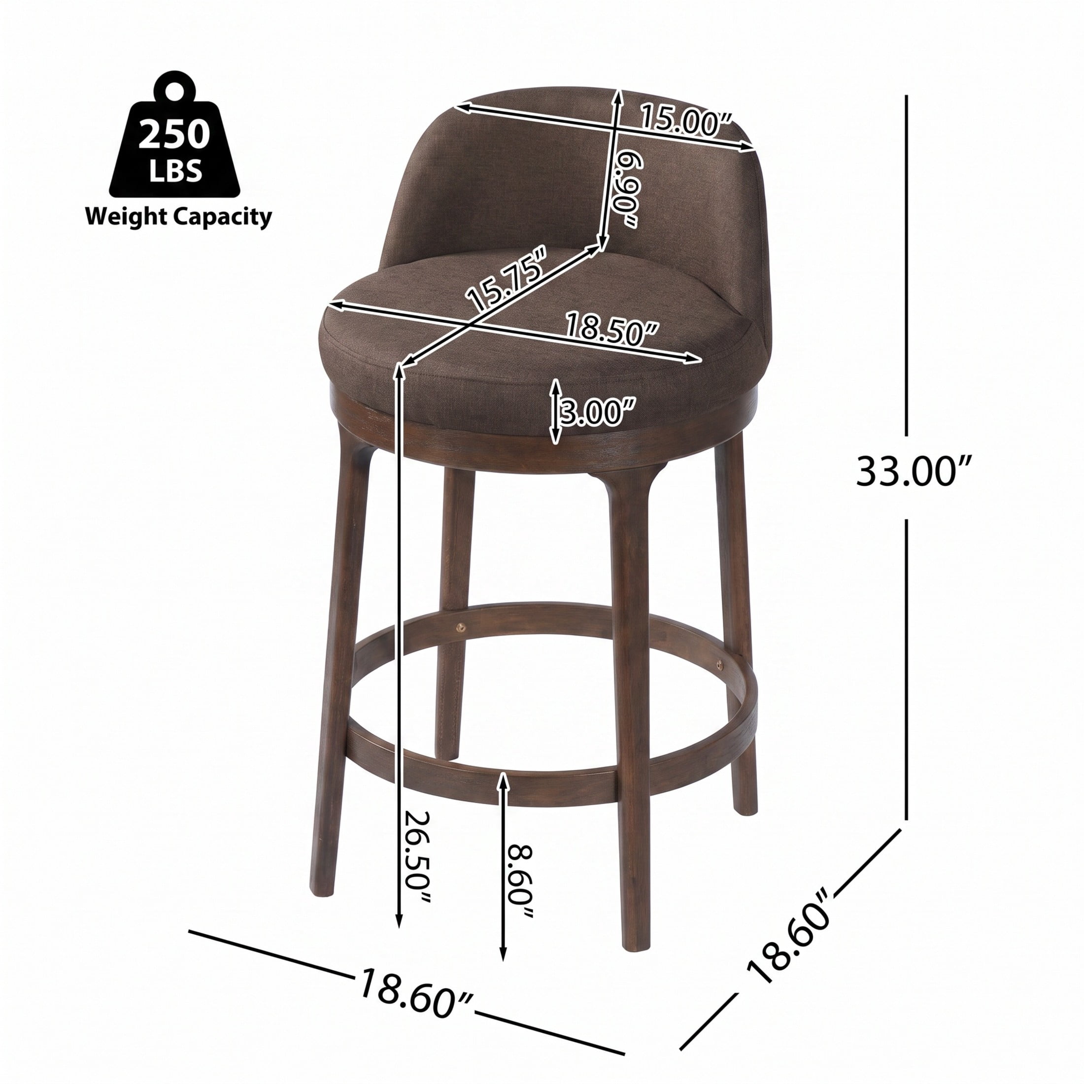 Christopher Knight Home 33"H Wooden Taupe Upholstered Counter Stools with Round Seat, Walnut Finish, Set of 4