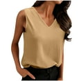 thumbnail image 2 of Mceream Linen Shirts Women Petite V Neck Cropped Linen Tank Tops Casual Spring Summer Sleeveless Blouses Summer Lightweight Basic Solid Going Out Beach Shirts Ropa De Lino De Mujer Khaki XXL, 2 of 9