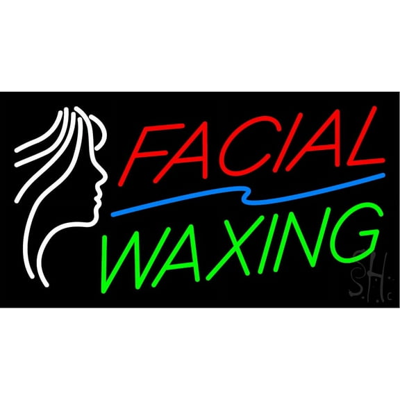 Facial Waxing LED Neon Sign 20 x 37 - inches, Black Square Cut Acrylic Backing, with Dimmer - Bright and Premium built indoor LED Neon Sign for Spa interior decor and storefront.