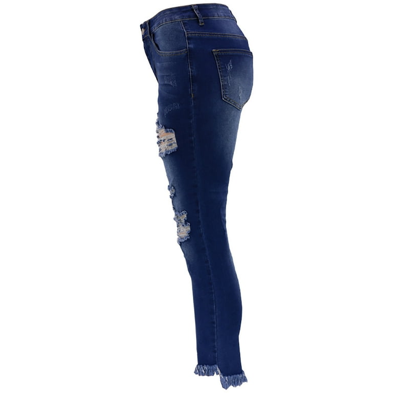 【DISCERNMENT】Setter Destroyed Capri Denim Pants Womens Ripped Capri Jeans Slim Fit Skinny Stretch Destroyed