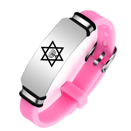 Jewish Star of David Silicone Bracelet Israel Religious Messianic Menorah Symbol Bangle Judaica Jewelry Gifts from Israel Teens Adults, Adjustable, Pink