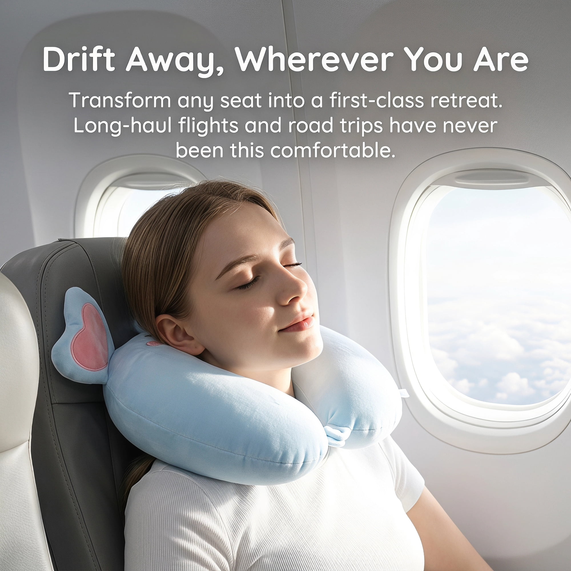 Unique Bargains Memory Foam Neck Pillow U Shape Snap Closure Head Rest Light blue 12"x12"