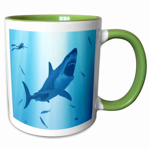 3drose, Great White Shark, 15oz Two-tone Green Mug