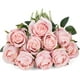 thumbnail image 2 of Xiao Hua 10 rosas artificiales de tallo largo de seda para ramo de boda, decoración del hogar (rosa claro), 2 of 4