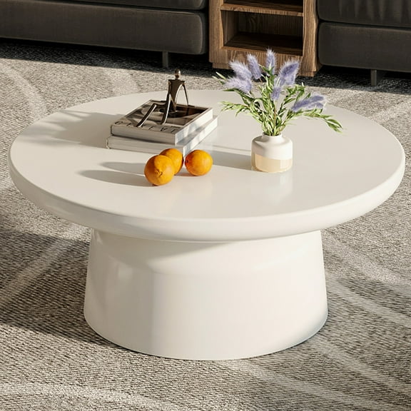 Guyii 31.5'' Modern Round Coffee Table, Center Table for Living Room, Apartment, White