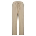 thumbnail image 5 of Plus Size Pants Curvy Women Solid Color Elastic Waist Straight Leg Linen Ankle Pants With Pocket Women's Casual Pants Capris Khaki XXXL, 5 of 6