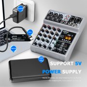 BOMGE Audio Mixer, Soundboard Mixing Console with 5-Channel Digital USB Bluetooth Echo Delay Effect, 48V Phantom Power Stereo DJ Mixer for Recording, Live Broadcasting, Podcasting (BM-05 5 Canales)
