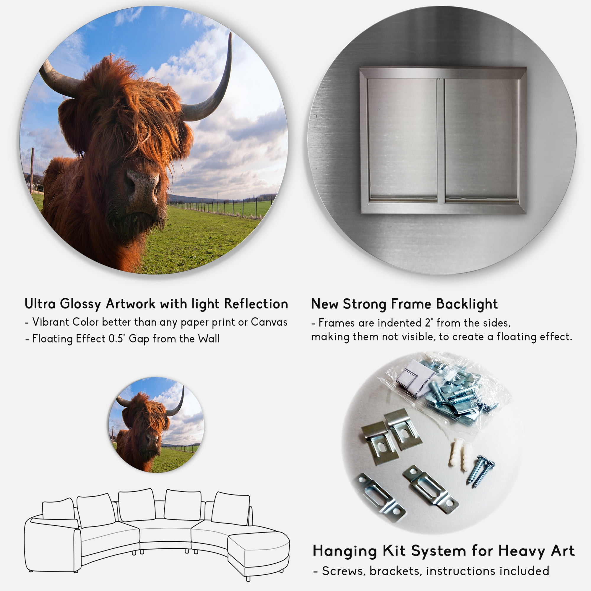 Designart 'Close Up Portrait Of A Yak' Farmhouse Circle Metal Wall Art 11x11 - Disc of 11
