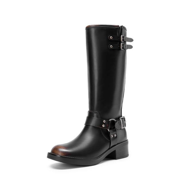 Botas DREAM PAIRS Altas de Moto con Punta Cuadrada y Hebillas