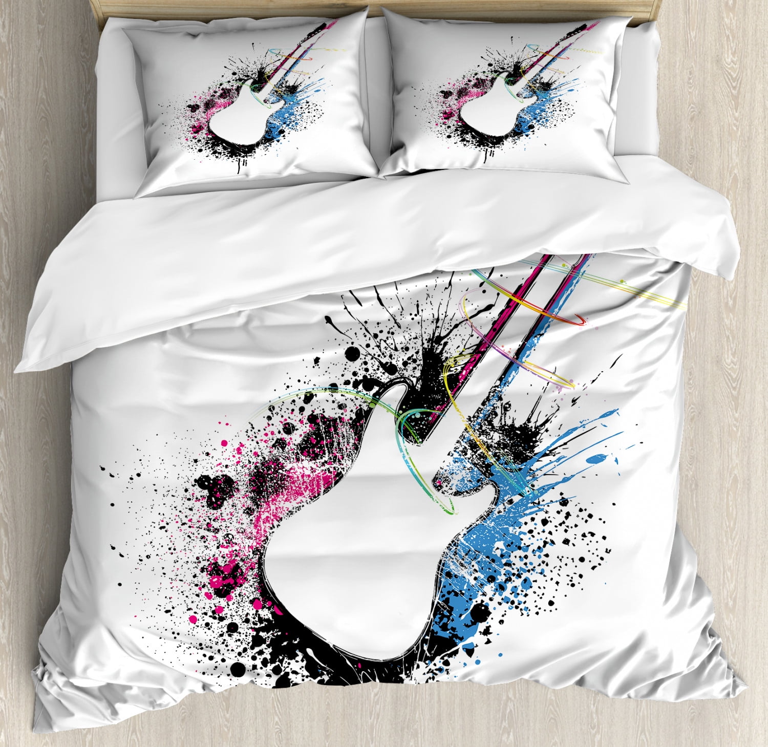 Guitar Duvet Cover Set Abstract Silhouette Of Musical Instrument