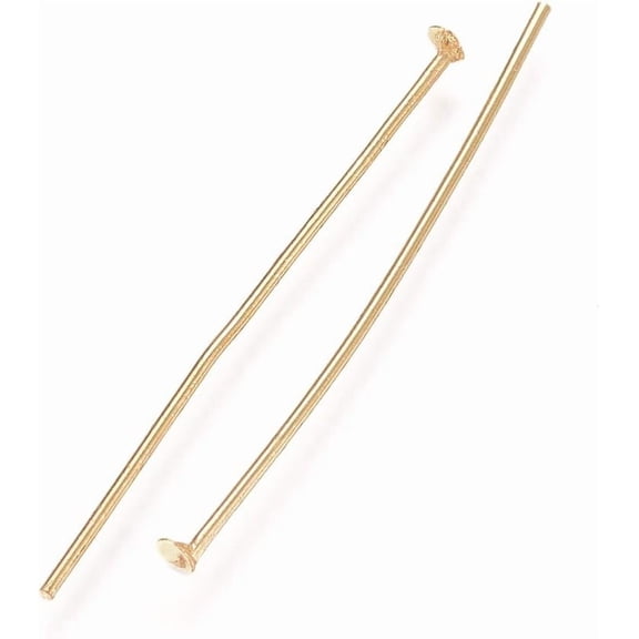 500 Pcs Flat Head Pins 304 Stainless Steel Flat Head Pins Real 18K Gold Plated Metal End Headpins Long End Head Pin for Bracelet Necklace Pendant Supplies 20x0.5mm Head: 1.2mm Golden