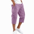 thumbnail image 2 of Domuza Mens Capri Long Cargo Shorts Drawstring Below Knee Shorts 3/4 Summer Casual Outdoor Hiking Shorts with Pockets Purple 2XL, 2 of 6