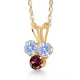 thumbnail image 2 of Gem Stone King 14K Yellow Gold Arctic Blue Zirconia and Red Rhodolite Garnet 3-Stone Pendant Necklace for Women (0.34 Cttw, Gemstone, Round 3MM, 18 inch Chain), 2 of 4