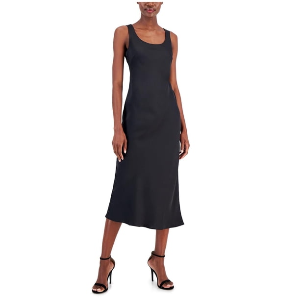 Anne Klein Womens Solid Bias Cut Midi Dress, black, 8