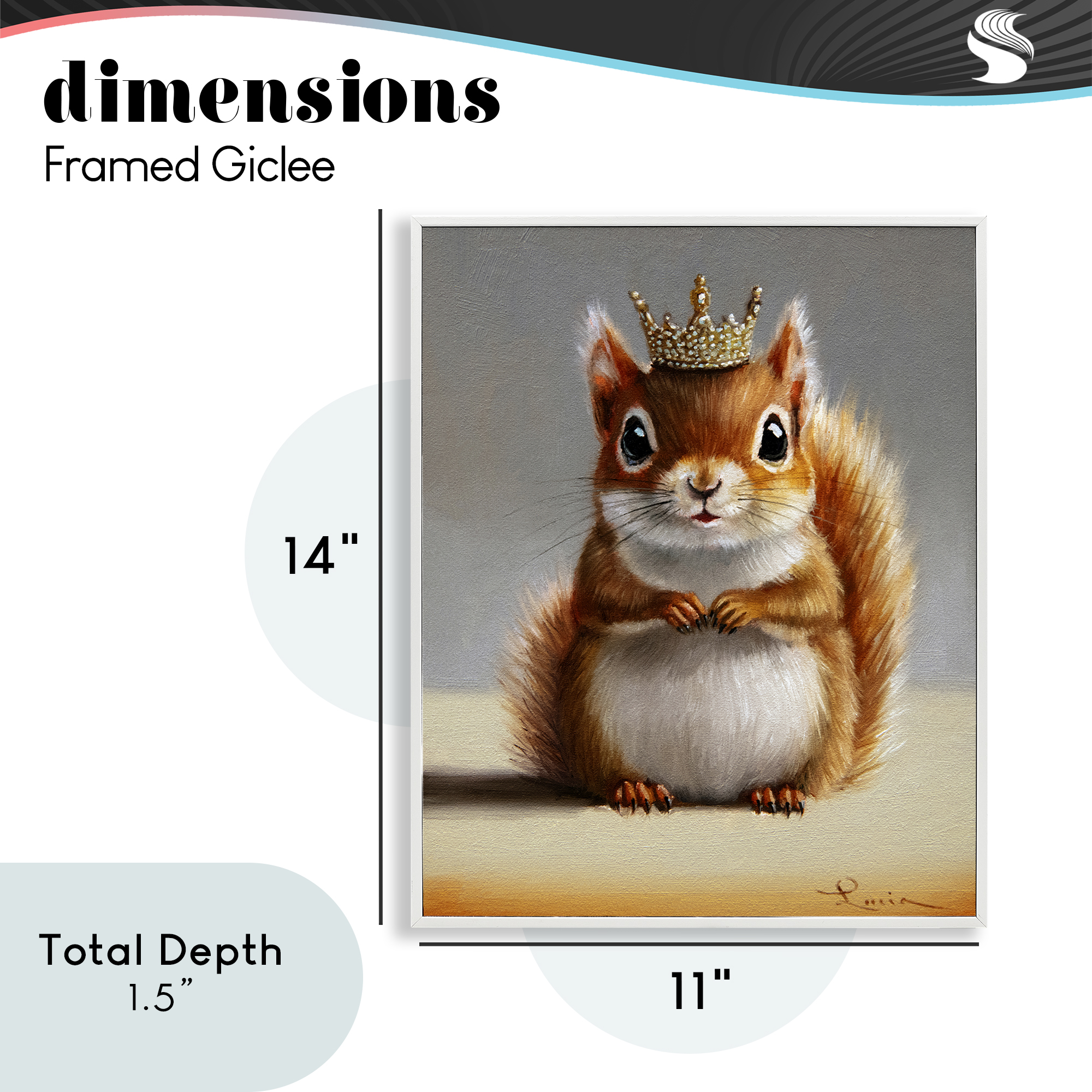 Fancy Crowned Squirrel White Framed Giclee Art, design by Lucia Heffernan