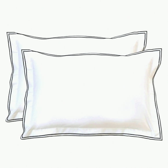 Ensemble de Taies d'Oreiller Brodées en Coton de Luxe - Housses d'Oreiller Blanches Douces et Respirantes avec Bordures Élégantes - 20x36 Pouces - Taies Sensorielles - 100 % Coton